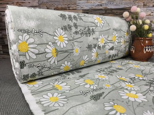 240cm Breit Meterware ab 50cm Popeline Baumwolle Stoff Baumwollstoff Kinderstoffe Stoffe Blumen Margeriten Babystoffe Ranforce Bastelstoff ÖKO-TEX VP0B047 (Grün)