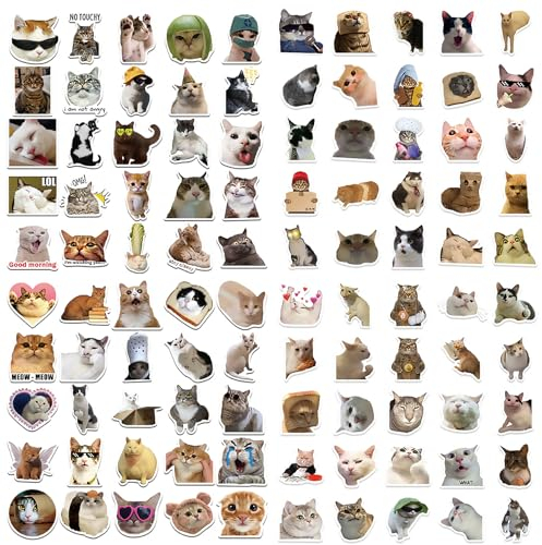Katzen Sticker 100 Stück Lustige Sticker Katze Wasserfeste Cat Stickers Kreatives DIY für Laptop Mobiltelefone Skateboard Gepäck Etc Geeignet für Erwachsene und Kinder