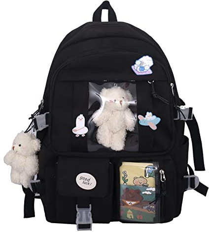 Jywmsc Kawaii-Schulrucksack für Mädchen und Frauen, süßer, ästhetischer Rucksack, Schul- und Büchertasche mit Anstecknadel und Zubehör (weiß)
