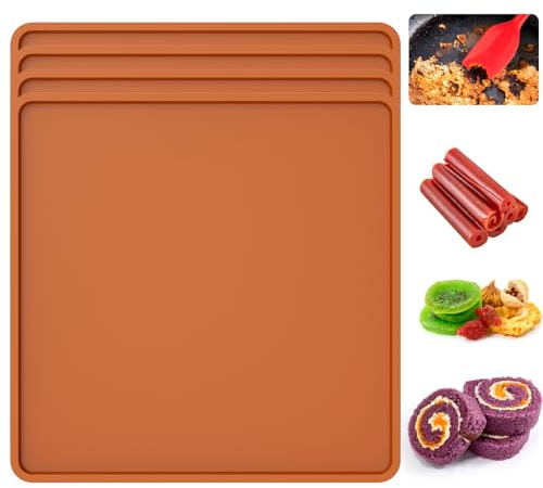 Silikon Dehydrator Blätter Silikon Backmatte Mit Rand 35 X 35 Cm Silikon Dehydrator Blätter Antihaft Dörrfolie Silikon Backmatte Backofen Für Obst Fleisch Gemüse (4 Stück)