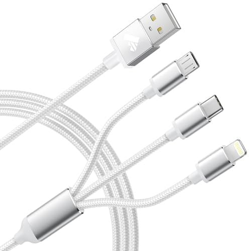 Multi Charger Cable, Multiple USB Charger Cable 3 in 1 3A Fast Charging Cord Nylon Braided for iPhone Ligintning Cable, Android Samsung S22 S20, Huawei, Nexus, Nokia,LG, Sony (1.2M)