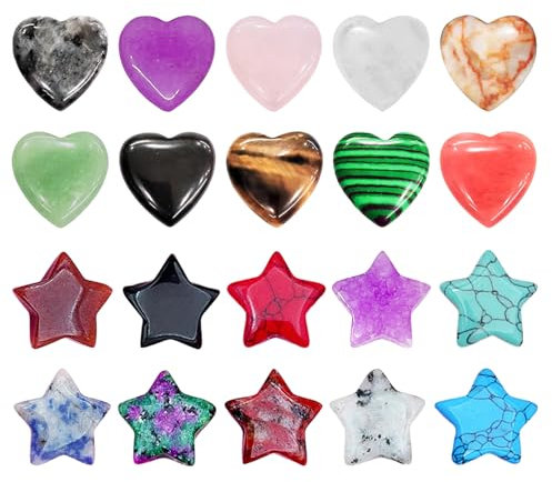 10 Stück Fünfzackige Sternsteine, Mit 10 Stück Herzförmigen Steinen, Chakra-Kristallsteinen, Herzförmigen Ornamenten, Sternendekorativem Zubehör, Diy-Kunsthandwerk (Zufällige Farben)