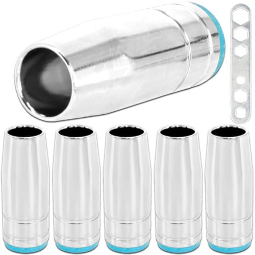 EATBALE MB25 MIG Welding Conical Nozzle Consumables Shroud Gas Nozzle Protective Cup Tip Chrome Plated Brass Cover Cap for MAG MIG 25AK MB25 Welder Torch Accessories, with Wrench (6 Pcs)