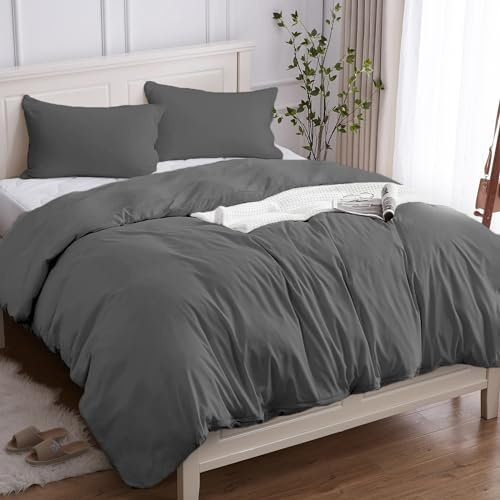 Cotopuro Bettwäsche 250x200 3teilig 100% Baumwolle, Bettbezug Set 200x250 (2 Kissenbezug 50x80) aus Premium Baumwolle 150GSM, Weich, Atmungsaktiv, Hypoallergen - Hellgrau