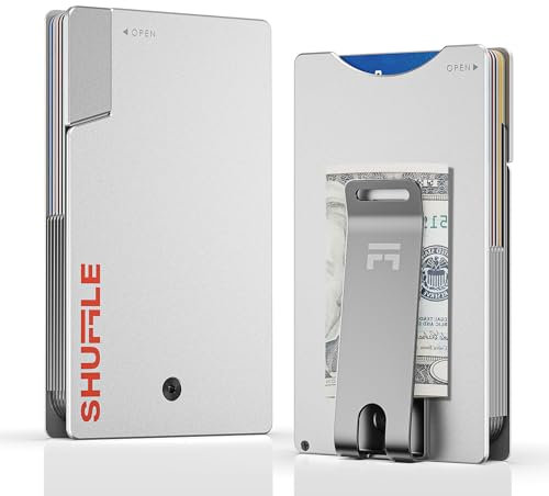 SHUFFLE LIFE Titanium Card Holder Wallet for Men, Deck-of-Cards Opening, RFID Protection, Money Clip, Burnt Titanium