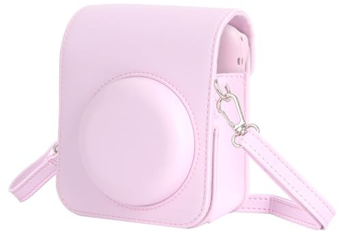 Easy Hood Mini 12 kameratasche, PU Leder Kameratasche Hülle Schutzhülle und Tragbare Tasche für Instax Mini 12 Sofortbildkameras Abdeckung mit Verstellbarem Gurt und Aufbewahrungstasche, Rosa