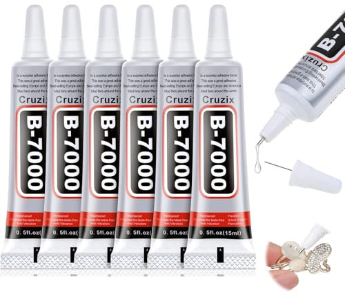 6Pcs B7000 Clear Adhesive Glue 15ML - Multi-Function for Jewellery, Mobile Phone, Tablet, Metal, Wood and Fabric Repair