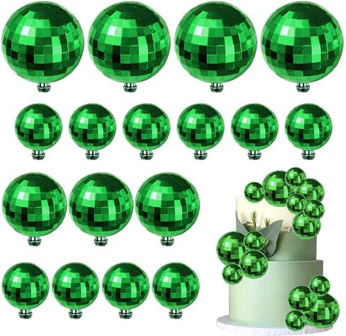Xsstarmi 24 Pack Ball Cake Topper Shiny Green Disco Ball Cake Pick Ball Centerpiece Decor Cake Decorations for Baby Shower Wedding Bridal Shower Birthday Party Supplies