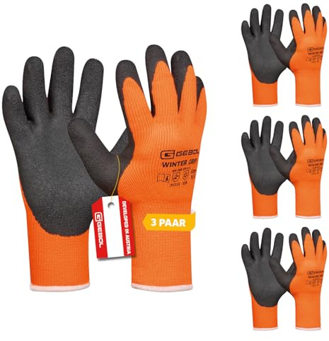Gebol Winter Grip, 3 Paar Wasserdichte Thermo-Arbeitshandschuhe mit Latex-Schaum-Beschichtung für Herren, Winter Gartenhandschuhe für Outdoor-Arbeiten & Montage, XL (Gr. 10)