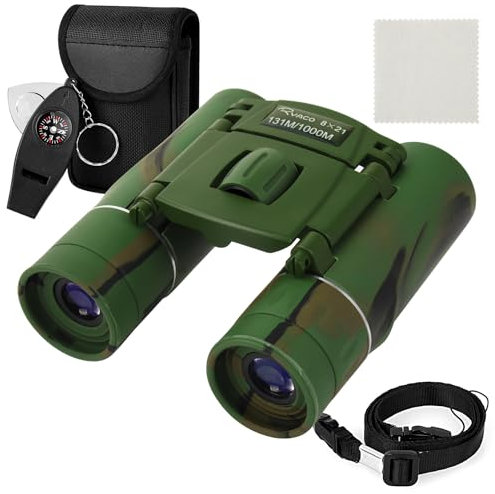 Ryaco Binoculars, 8X Fixed Focus High Resolution Binoculars Outdoor Toys Gifts for Beginners and amateurs, Sports and Outside Play, Bird Watching, Birthday Presents, Camo color