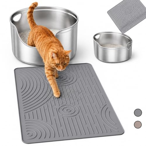 Wingcases Katzenklo Matte 60x40cm Silikon Katzenstreu Matte Grau | Wasserdicht und BPA-frei, Rutschfeste Katzenmatte Katzenklo Unterleger, Leicht zu Reinigen, Napfunterlage