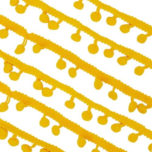 CABODYALS 18.29 m Goldene Mini Pompons Borte Ballfransenband Fransen Florale Weihnachtsspitze Gelbe Kanten Plissierte Valentinstagsquaste Rüschen Flauschiges Band Zum Nähen Basteln Kleidungsdekor