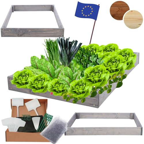 MODO24 Hochbeet Holz, Kräuterbeet, Gartenbeet, Pflanzbeet, Blumenbeet, Stufenbeet, für Garten und Terrasse, Kiefernholz, Massivholz, höhenverstellbar, Abmessungen 9x60x120 cm, Farbe: Grau