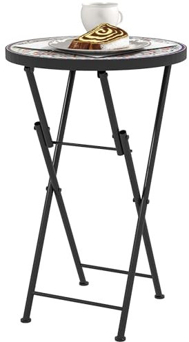 Outsunny Beistelltisch klappbar Gartentisch mit Mosaik-Design, Ø35,5 x 55 cm Rund wetterfest Balkontisch aus Metall, Campingtisch Klapptisch Kaffeetisch für Wohnzimmer Büro Outdoor Indoor, Mehrfarbig