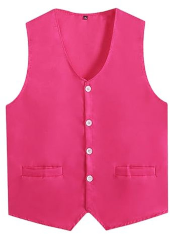 ranrann Gilet sans Manches Unisexe Adulte Gilet de Costume Boutonné Mariage Soirée Rose vif XL