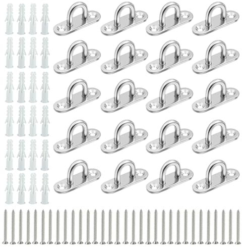 20 ganchos de acero inoxidable con tornillos, ojales en forma de U, 4,5 x 1,5 cm, diseño pesado, para colgar plantas, columpios y candelabros