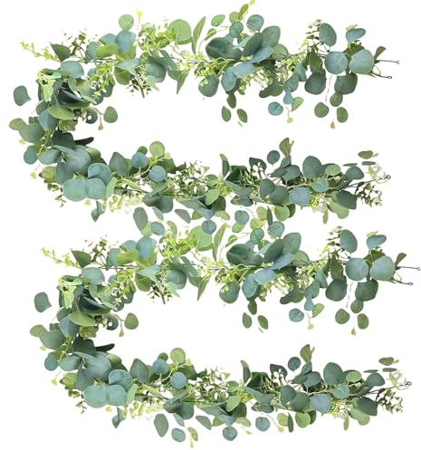 2 Pcs Artificial Garland 70.87inch(180cm) Artificial Eucalyptus Garland,Ivy Artificia,Hanging Plant, For Wedding, Party, Autumn Decorations, Dining Table, Staircase, Yard Decoration