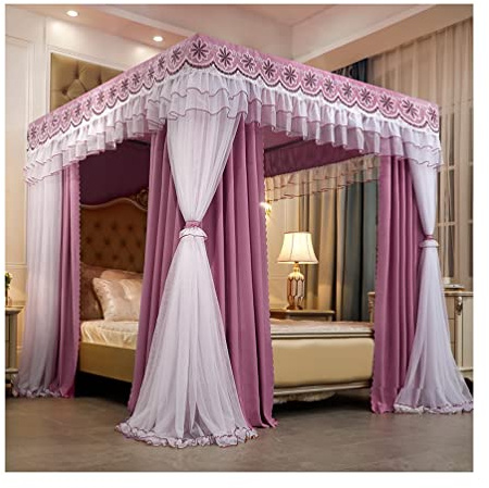 XRPOUXMTE Betthimmel, Moskitonetz für Zwillings-, Queen-Size- und King-Size-Zimmer, Prinzessinnenzimmer, europäische Palast-Stickerei, Bettvorhang, Schlafzimmerdekoration (Purpleb 180 x 200 x 200 cm)