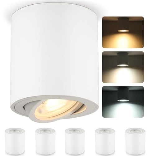 ZIZZLER 6 Stück Aufbauspot Weiß für Flur Küche Badezimmer, Drei Farbtemperaturen 6.5W Deckenspot Led Spot Aufputz Schwenkbar, Alu Aufbaustrahler, Deckenstrahler, Ceiling Downlights
