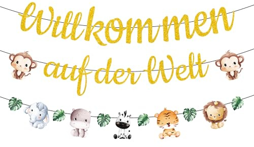 Willkommen Zuhause Baby Deko Girlande - 3 Stück für Babyparty | Neutrale Deko mit Willkommen Banner Waldtiere für Jungen und Mädchen