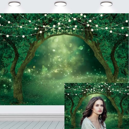 INRUI Polyester Enchanted Garden Photography Backdrop Magic Forest Fairy Wonderland Woodland Party Photo Decoration (2.4x1.8m)