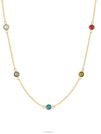 Tamaris Schmuck für Damen, Halskette aus Edelstahl mit verschiedenen bunten Zirkoniasteinen, sommerlicher Look zum kombinieren, wasserfest, Gold