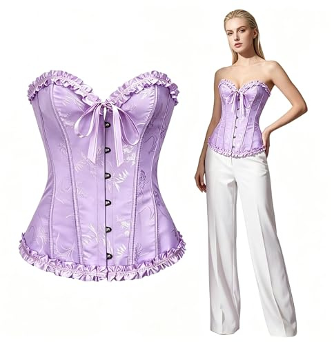 SilverChry Corset Mujer, Corpiños Mujer, Corset Reductor Top Fajas, Bustier Corsé Cortesano Overbust Gótico Ropa Carnaval Disfraz Pirata Bandeau