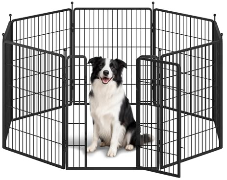 Fobyfurny Parc pour Chien Métal, Hauteur 80 cm, 8 Panneaux, Noir | Enclos Cage pour Chien, Pour Chiens et Petits Animaux, Pliable, Intérieur et Extérieur, 2 Serrures, FPWL101TB1