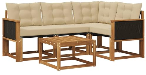 vidaXL Outdoor-Sofagarnitur mit Kissen 5 pcs Natur und Beige, Garten-Sofa, Moderne Außenmöbel, langlebige Sitzgruppe, Bequeme Lounge, Akazien-Sitze, Entspannung im Garten