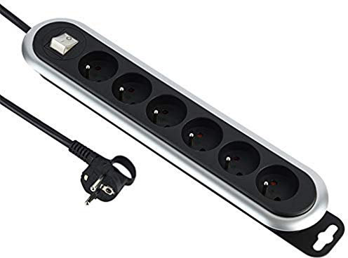 Electraline Electraline 30961 Bloc multiprises avec 6 Prises, enrouleur de câble, interrupteur marche/arret et fiche plate.Rallonge Multiprise 3M, Noir