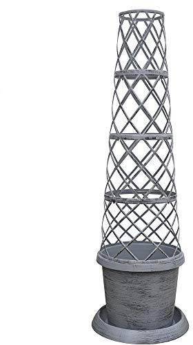 Flower Tower Pot Modern Grey Plant Pot Design with Flower Pot, Saucer and Frame Perfect for Climbing Plants, 1 x Tower Pot in Modern Grey