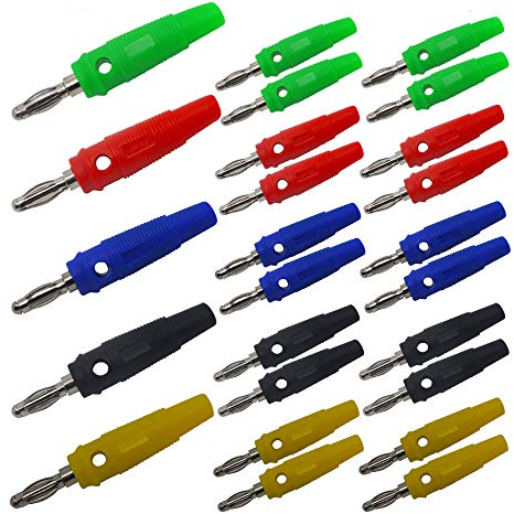Senvenelec 25Pcs 4mm Connettore per Altoparlante a Banana, Banana connettore Placcato oro,4mm Connettore Cavo Audio Altoparlante (tipo A) - 5 colori.