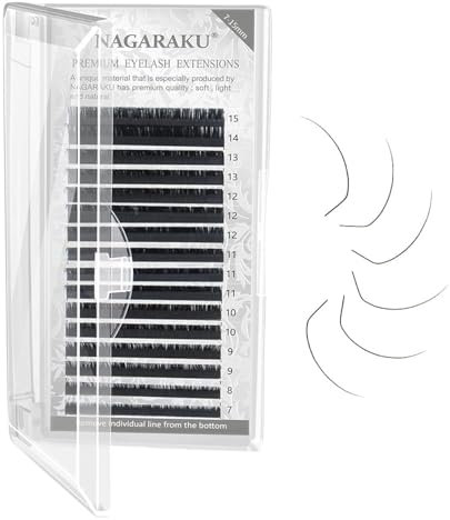 NAGARAKU Eyelash Extensions Individual Mega Volume Lashes Manual Fan 0.07mm LC Curl 7-15mm Mix Tray Classic Matte Black Natural False Lash 16 Rows