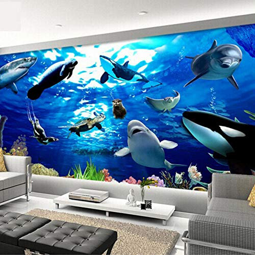 Personnalisé toute taille 3D stéréoscopique fond marin animaux marins dauphin grande chambre murale salon chambre d'enfants plafond Photo papier peint-200 * 140 cm