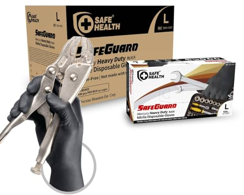 Safe Health Guanti monouso industriali in Nitile Nero Taglia L | 4,5 Mil Spessore Maggiore | 1000 pezzi | Senza polvere Senza Lattice | Resistenti Forti Tatuaggio Riparazion auto Alimenti Chef