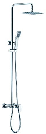 IMEX - Conjunto Monomando de ducha y bañera cromado con Rociador y mango de ducha - Columna de ducha extensible ajustable con caño para bañera - Serie Liverpool - BDL007-B