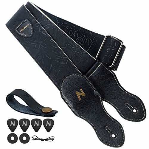 Nefelibata Gitarrengurt mit Plektrumtasche, 2,3-Zoll-Veganes Leder-Gitarrengurte im Porter-Stil, 60er-Jahre-Western-Vintage-Stil mit Plektren, Gurtknopf und Gurtschlössern