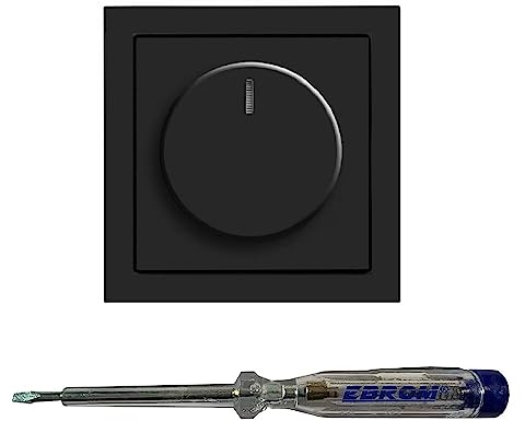 Busch Jäger 6523U-102 LED-Drehdimmer LED-Dimmer mit Dimmerscheibe Zentralplatte 6540-81-102 und Einfachrahmen in anthrazit glänzend inklusive EBROM Phasenprüfer zur Montage des Dimmers