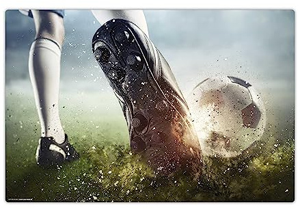 Schreibtischunterlage abwischbar für Kinder und Erwachsene – Fußball Elfmeter Schuss und Tor – 60 x 40 cm – aus hochwertigem Vinyl - Made in Germany