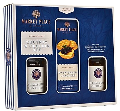 Hampers & Gourmet Gifts - Sweet & Savoury Chutney & Crackers Set - Cheeseboard and Caramelised Onion Chutney, And Oven Baked Crackers - Food Gifts For Cheese And Afternoon Tea Lovers