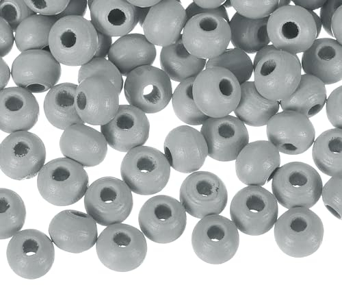 QUARKZMAN 100 Stück 6mm farbige Naturholzperlen, große runde bunte Holzspacer-Perlen für DIY-Basteln, Schmuckherstellung Armbänder (Grau)