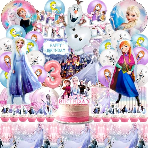 82 Pièces Decoration Anniversaire Reine Des Neiges, Anniversaire Reine Des Neiges 3 Ans, Decoration Gateau Reine Des Neiges, Ballon Froze Anniversaire, Fond, Nappe, Assiette, Décorations Fête Els