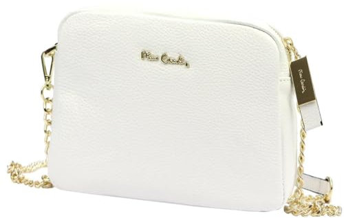 Pierre Cardin Damenhandtasche FRZ 1848 Dollaro – Echtleder, verstellbarer Kettenriemen, goldfarbene Verarbeitung, weiß