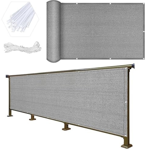 Balkon Sichtschutz Ohne Bohren 45 x 600 cm Wind- Und Uv-Schutz Balkon Abdeckung Wasserdicht mit Ösen, Kabelbinder für Balkongeländer, Terrasse, Grau
