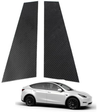 Auto Schwarze Kohlefaser Türfenster Säulenpfosten Abdeckung für Tesla Model Y 2021-2024 Tür Fenster Säulenpfosten Aufkleber Zubehör Ersatz