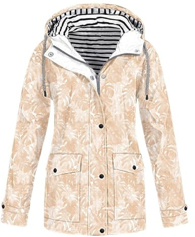 Manteau De Pluie Femme Ciré Adulte Grande Taille Capuche Manteau Mode Manteau et Respirant Léger Veste demi-saison coupe-vent Vestes De ExtéRieur (Beige, XXXXXL)