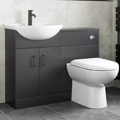 Affine® 1050mm Bathroom Vanity Unit Toilet WC Unit Combination Basin Sink Storage Cabinet Cupboard Freestanding, Soft Close Double Door, Matt Black
