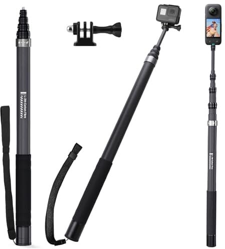 Wiseten 3M/300cm Unsichtbarer Selfie Stick für Insta 360 X5 X4 X3, Kohlefaser Selfie Stick Langer Selfie-Stab Einbeinstativ mit Adapter für GoPro Hero 13 12 11 10 Black DJI Osmo Action 5 Pro