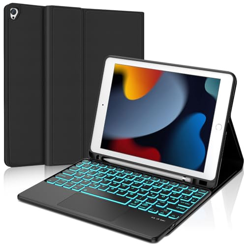 JADEMALL Für iPad Hülle mit Tastatur & Touchpad für iPad 9/8/7 Generation 10.2 (2019-2021) – Abnehmbares Bluetooth Keyboard, Multi-Touch Trackpad, QWERTZ Deutsch, Schwarz