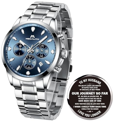 MEGALITH Herren Uhren Chronograph Armbanduhr: Analog Quarz Wasserdicht Edelstahl Herrenuhr - Geschenke für Ehemann